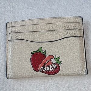 Coach Cream Card Holder with Strawberry Motif